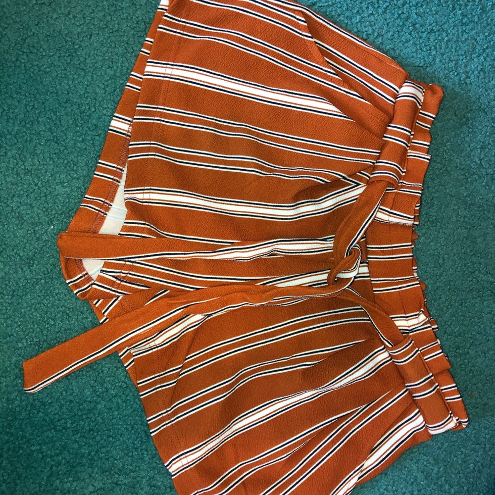 Burnt orange and white striped dress shorts